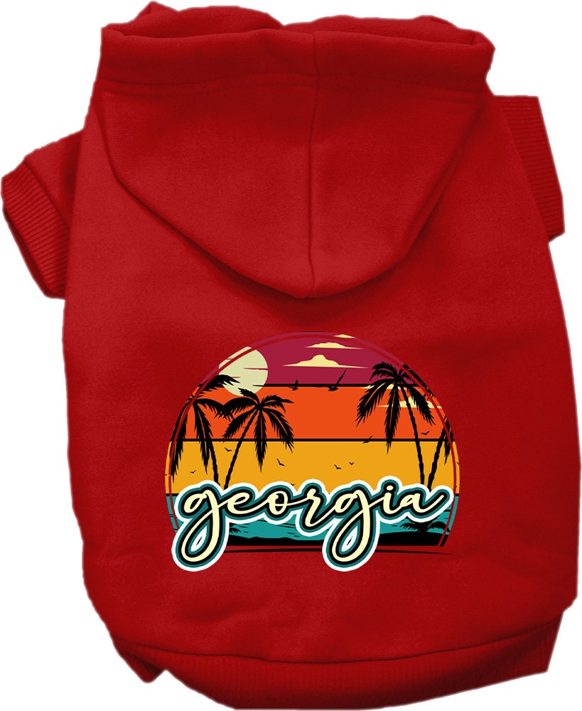 Pet Dog & Cat Screen Printed Hoodie for Small to Medium Pets (Sizes XS-XL), "Georgia Retro Beach Sunset"