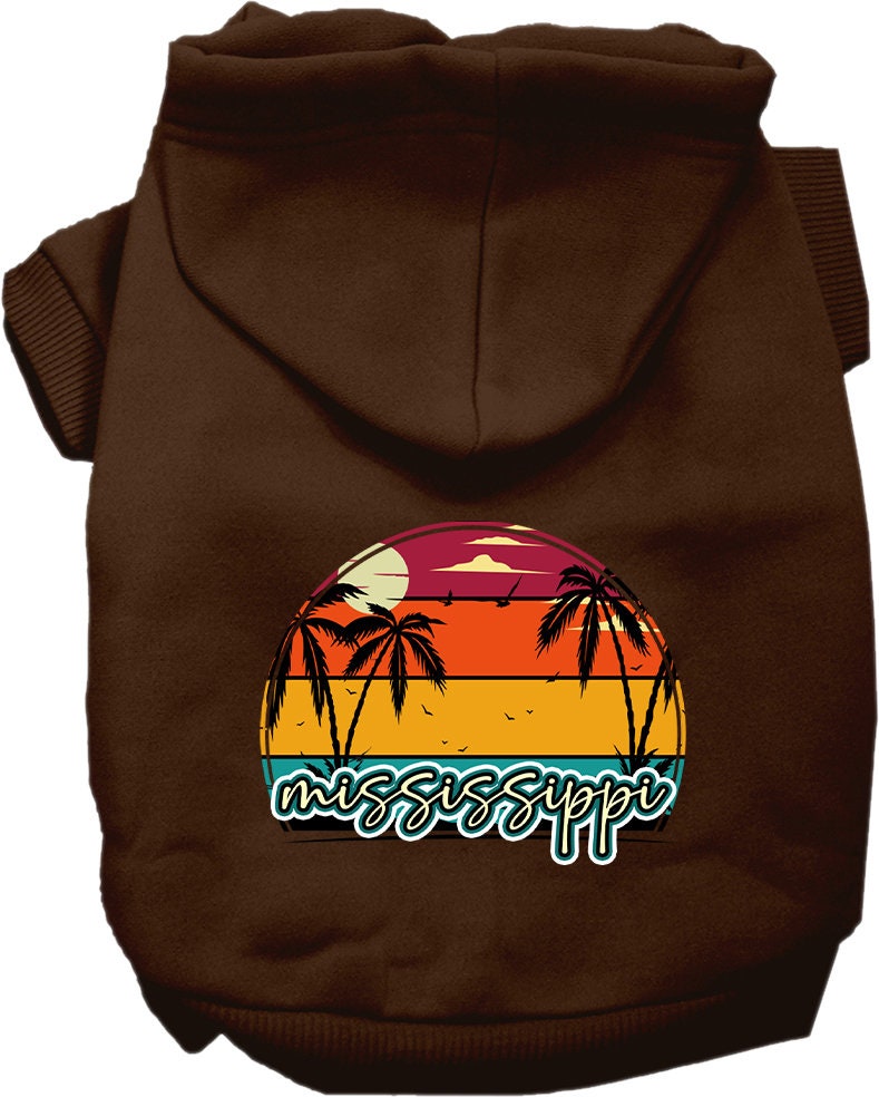 Pet Dog & Cat Screen Printed Hoodie for Medium to Large Pets (Sizes 2XL-6XL), "Mississippi Retro Beach Sunset"