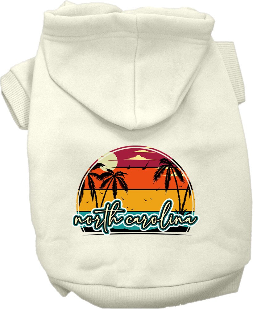 Pet Dog & Cat Screen Printed Hoodie for Medium to Large Pets (Sizes 2XL-6XL), "North Carolina Retro Beach Sunset"