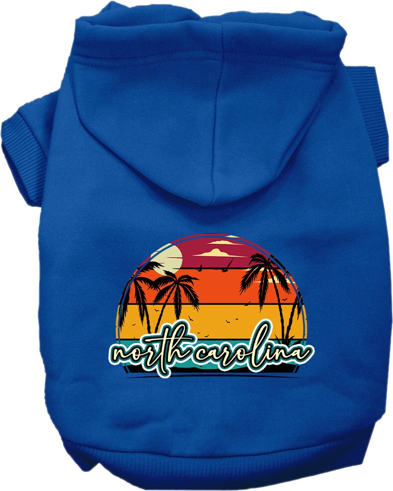 Pet Dog & Cat Screen Printed Hoodie for Medium to Large Pets (Sizes 2XL-6XL), "North Carolina Retro Beach Sunset"