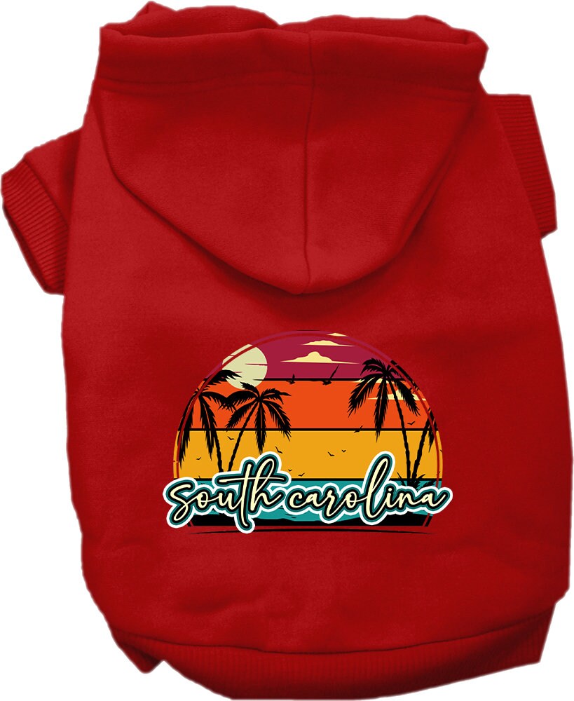 Pet Dog & Cat Screen Printed Hoodie for Medium to Large Pets (Sizes 2XL-6XL), "South Carolina Retro Beach Sunset"