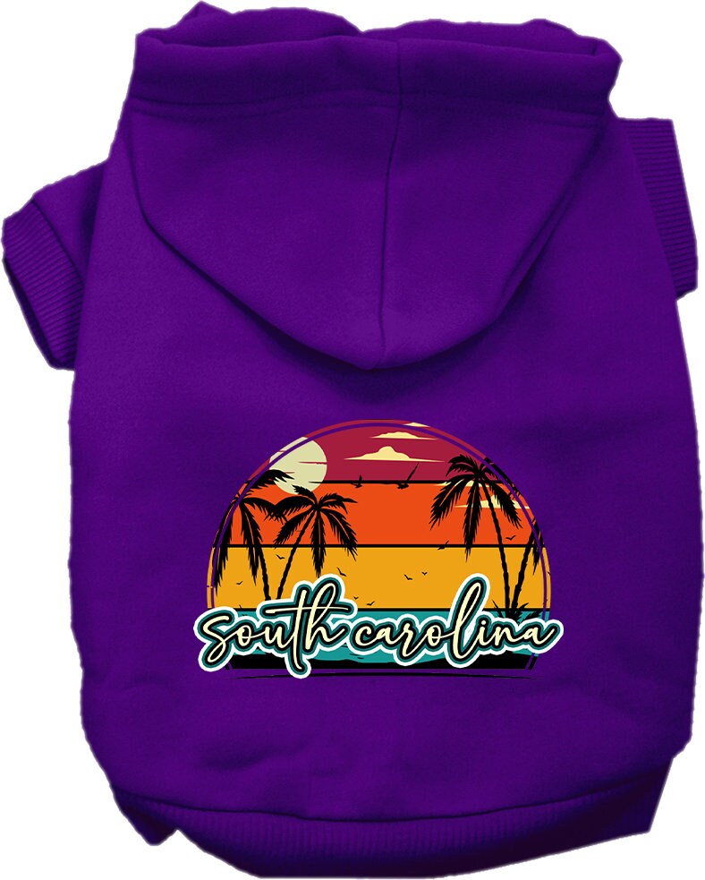 Pet Dog & Cat Screen Printed Hoodie for Medium to Large Pets (Sizes 2XL-6XL), "South Carolina Retro Beach Sunset"