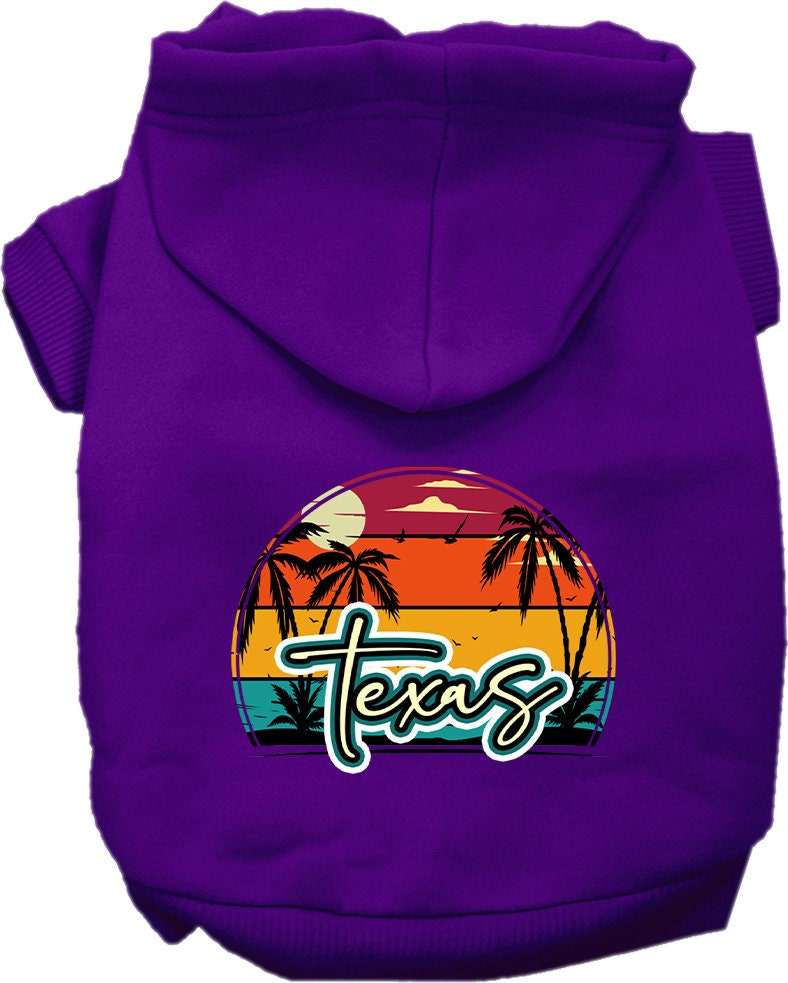 Pet Dog & Cat Screen Printed Hoodie for Medium to Large Pets (Sizes 2XL-6XL), "Texas Retro Beach Sunset"