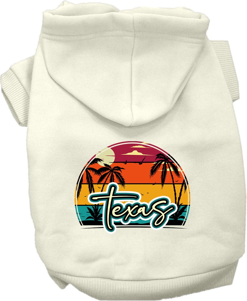 Pet Dog & Cat Screen Printed Hoodie for Medium to Large Pets (Sizes 2XL-6XL), "Texas Retro Beach Sunset"