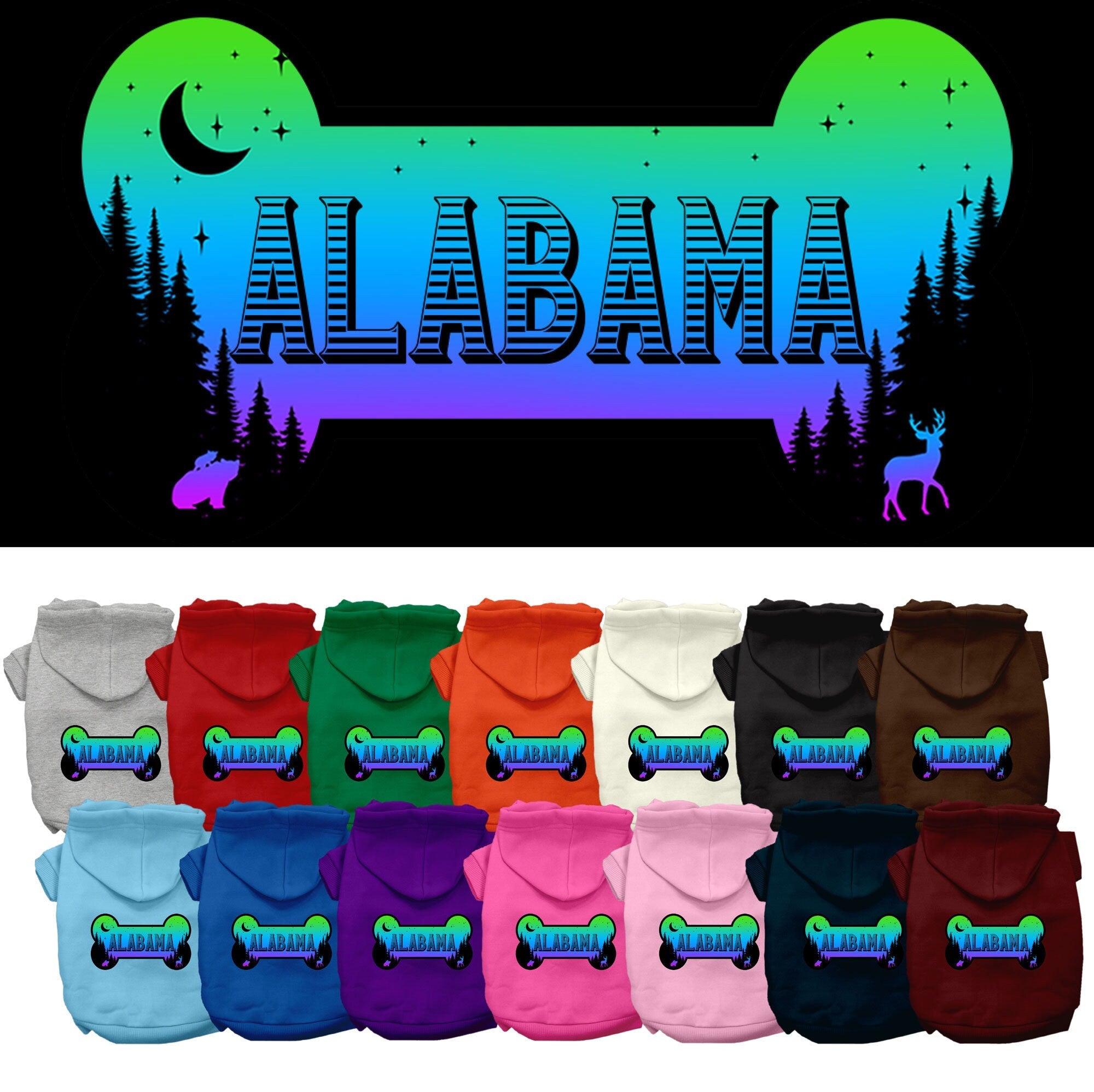 Pet Dog & Cat Screen Printed Hoodie for Medium to Large Pets (Sizes 2XL-6XL), "Alabama Mountain Shades"