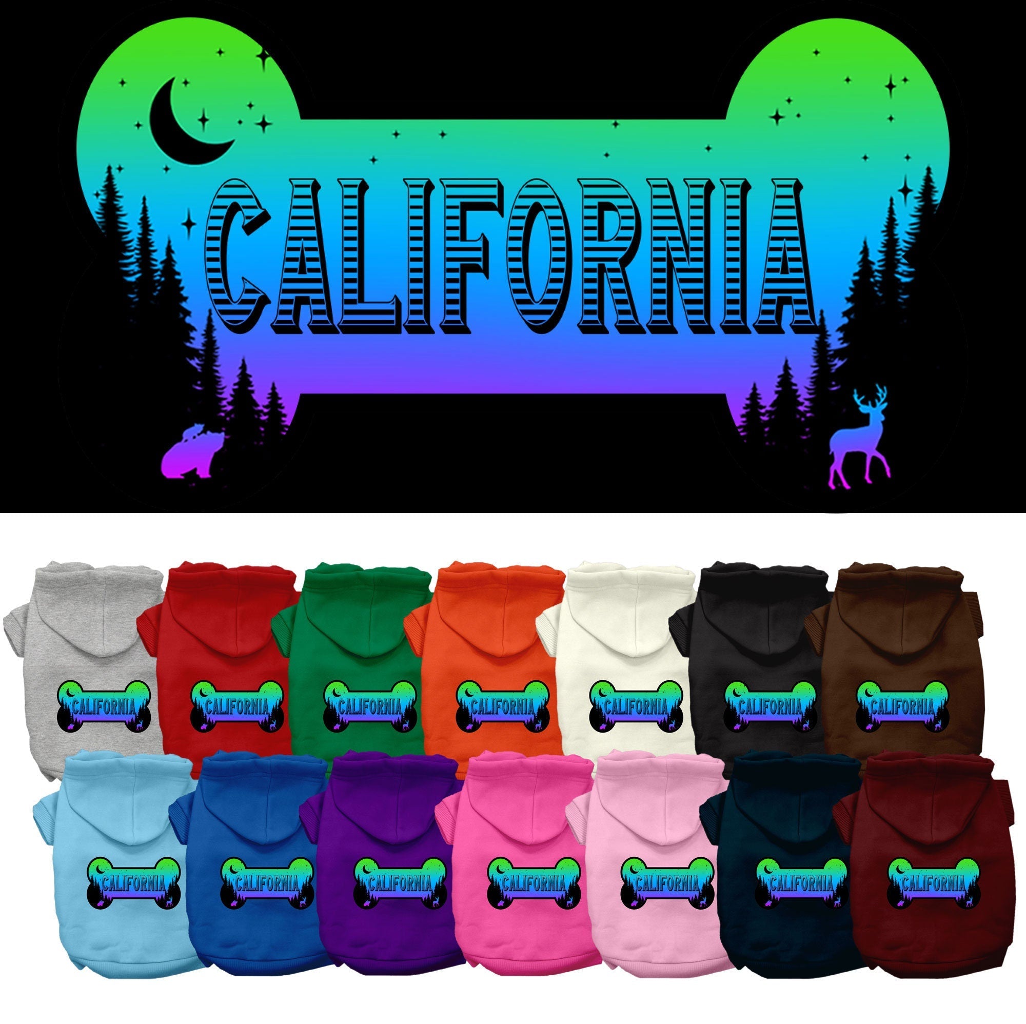 Pet Dog & Cat Screen Printed Hoodie for Small to Medium Pets (Sizes XS-XL), "California Mountain Shades"