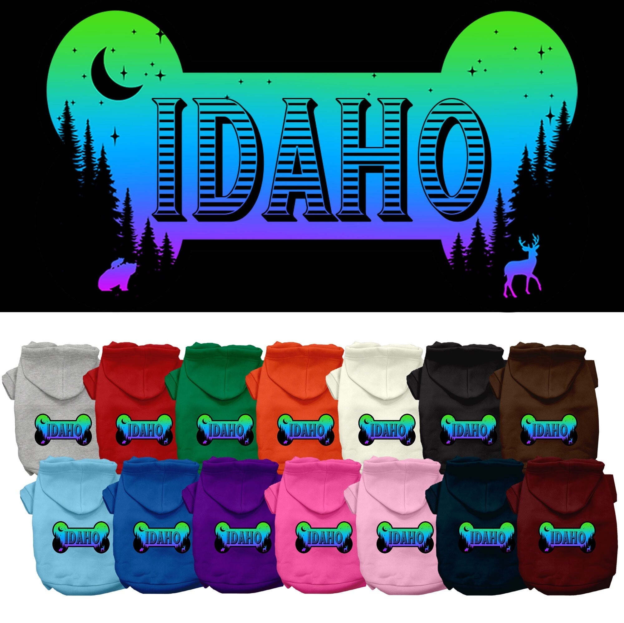 Pet Dog & Cat Screen Printed Hoodie for Small to Medium Pets (Sizes XS-XL), "Idaho Mountain Shades"