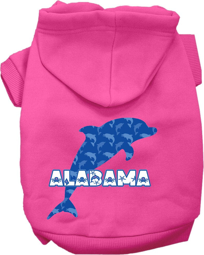 Pet Dog & Cat Screen Printed Hoodie for Small to Medium Pets (Sizes XS-XL), "Alabama Blue Dolphins"