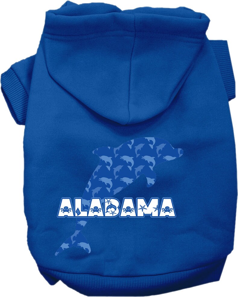 Pet Dog & Cat Screen Printed Hoodie for Medium to Large Pets (Sizes 2XL-6XL), "Alabama Blue Dolphins"