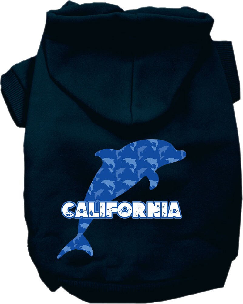 Pet Dog & Cat Screen Printed Hoodie for Medium to Large Pets (Sizes 2XL-6XL), "California Blue Dolphins"