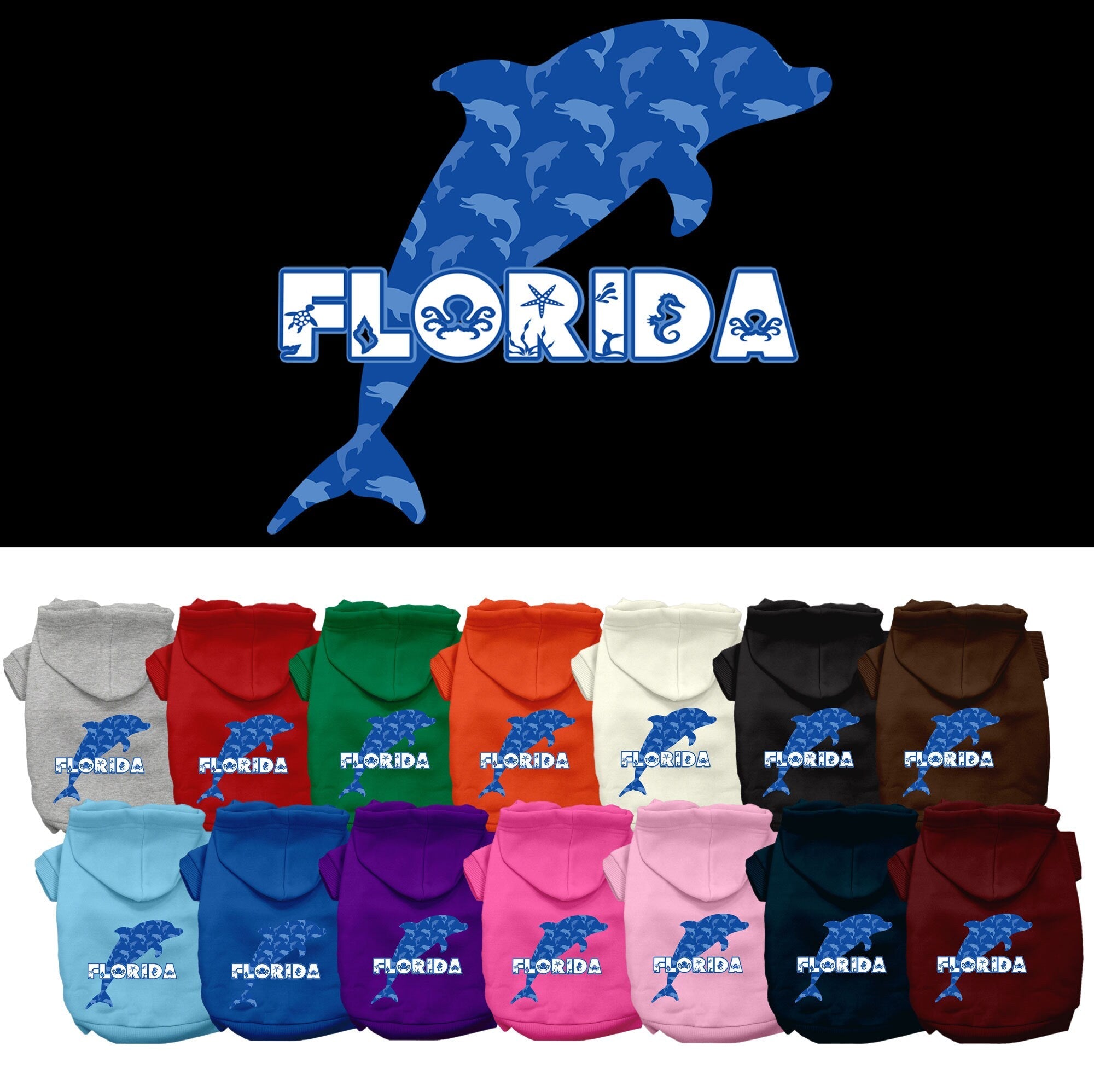 Pet Dog & Cat Screen Printed Hoodie for Medium to Large Pets (Sizes 2XL-6XL), "Florida Blue Dolphins"