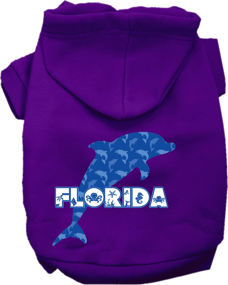 Pet Dog & Cat Screen Printed Hoodie for Small to Medium Pets (Sizes XS-XL), "Florida Blue Dolphins"