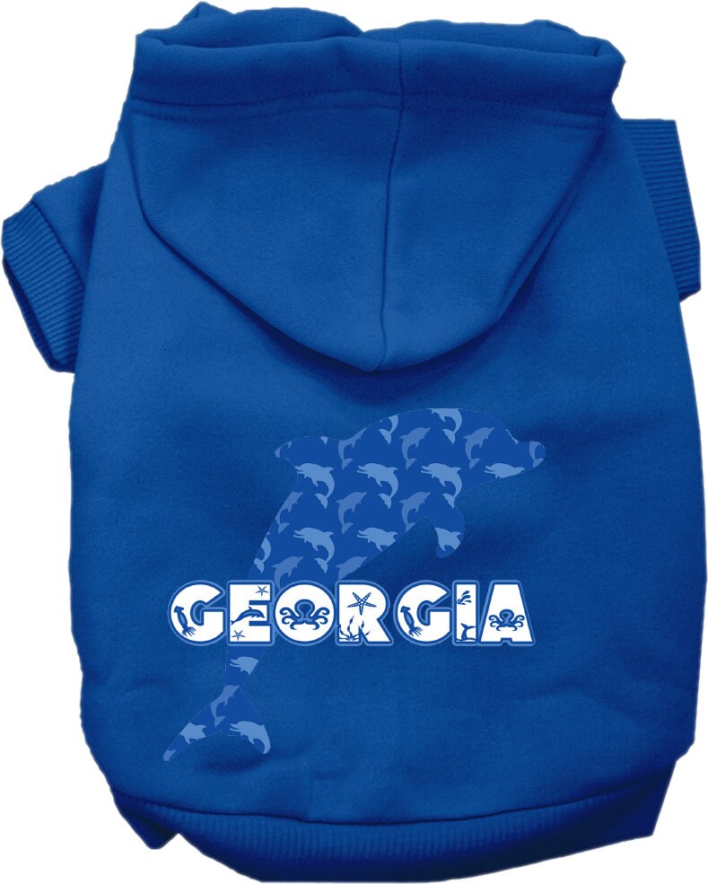 Pet Dog & Cat Screen Printed Hoodie for Small to Medium Pets (Sizes XS-XL), "Georgia Blue Dolphins"