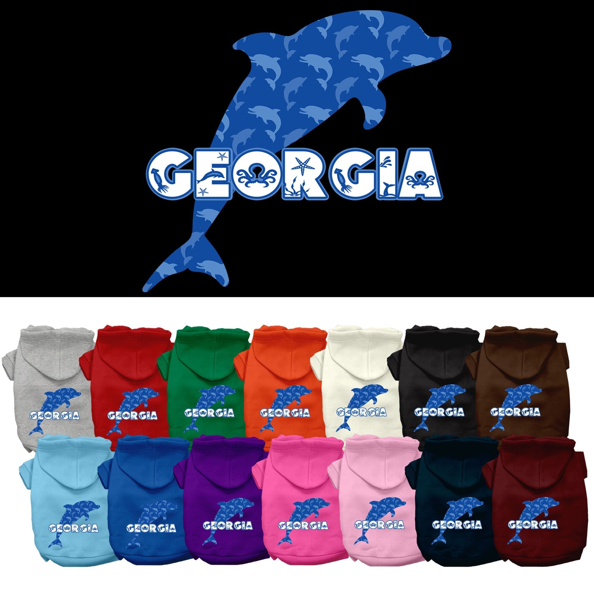 Pet Dog & Cat Screen Printed Hoodie for Small to Medium Pets (Sizes XS-XL), "Georgia Blue Dolphins"