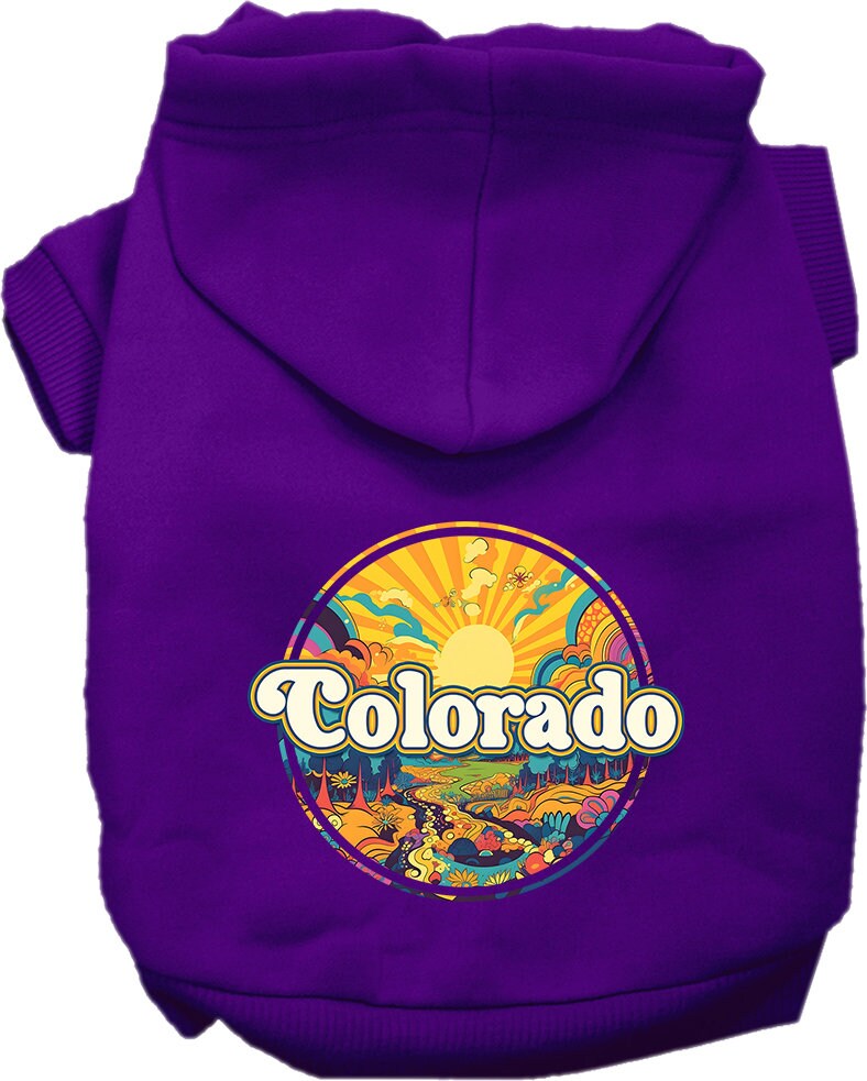 Pet Dog & Cat Screen Printed Hoodie for Medium to Large Pets (Sizes 2XL-6XL), "Colorado Trippy Peaks"