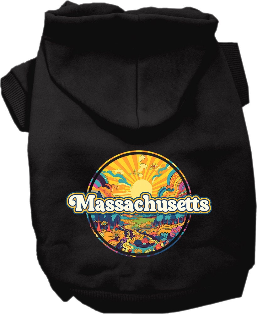 Pet Dog & Cat Screen Printed Hoodie for Medium to Large Pets (Sizes 2XL-6XL), "Massachusetts Trippy Peaks"