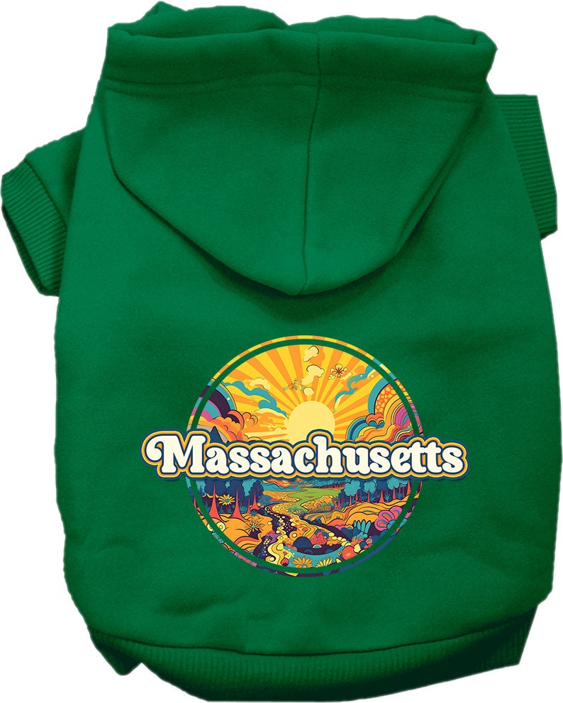 Pet Dog & Cat Screen Printed Hoodie for Medium to Large Pets (Sizes 2XL-6XL), "Massachusetts Trippy Peaks"