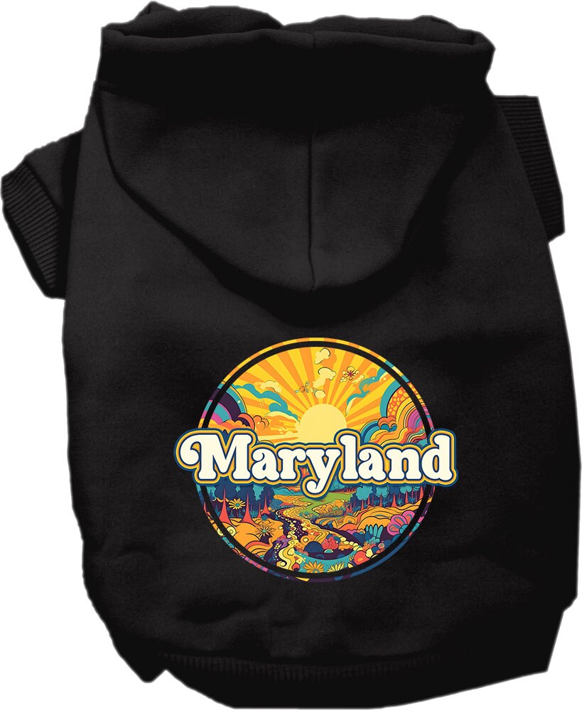 Pet Dog & Cat Screen Printed Hoodie for Small to Medium Pets (Sizes XS-XL), "Maryland Trippy Peaks"