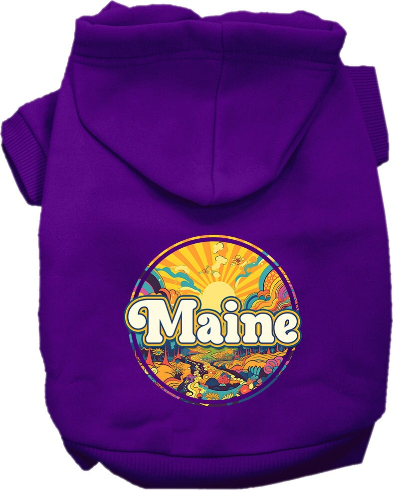 Pet Dog & Cat Screen Printed Hoodie for Medium to Large Pets (Sizes 2XL-6XL), "Maine Trippy Peaks"