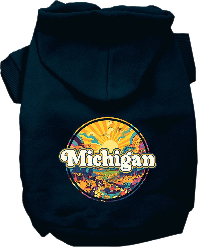 Pet Dog & Cat Screen Printed Hoodie for Medium to Large Pets (Sizes 2XL-6XL), "Michigan Trippy Peaks"