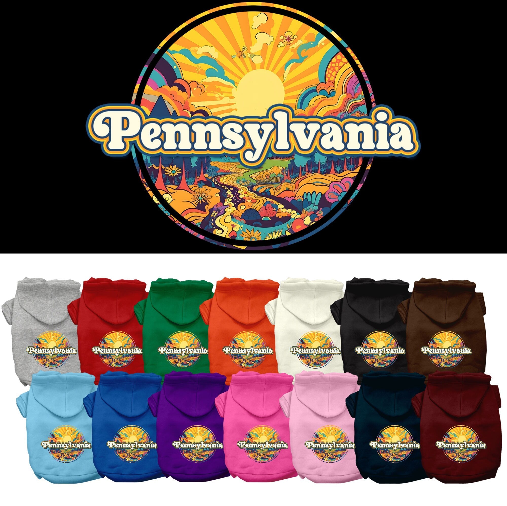 Pet Dog & Cat Screen Printed Hoodie for Medium to Large Pets (Sizes 2XL-6XL), "Pennsylvania Trippy Peaks"