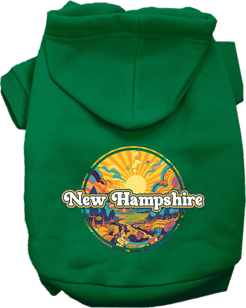 Pet Dog & Cat Screen Printed Hoodie for Medium to Large Pets (Sizes 2XL-6XL), "New Hampshire Trippy Peaks"