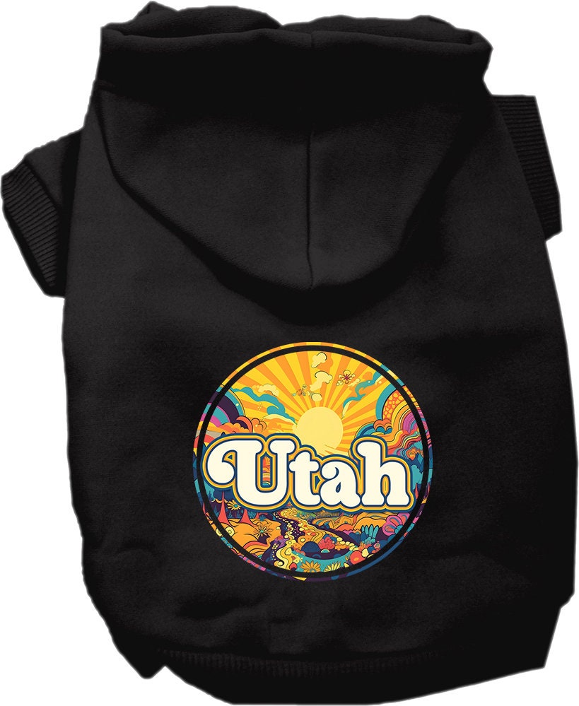 Pet Dog & Cat Screen Printed Hoodie for Medium to Large Pets (Sizes 2XL-6XL), "Utah Trippy Peaks"