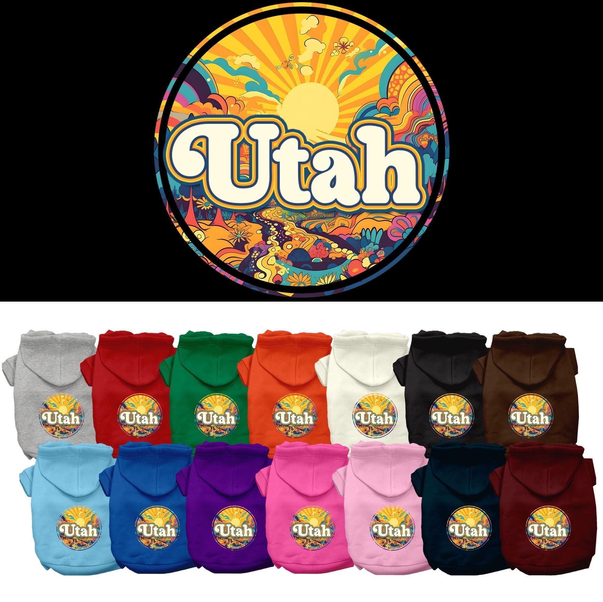 Pet Dog & Cat Screen Printed Hoodie for Medium to Large Pets (Sizes 2XL-6XL), "Utah Trippy Peaks"