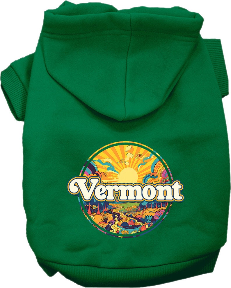 Pet Dog & Cat Screen Printed Hoodie for Medium to Large Pets (Sizes 2XL-6XL), "Vermont Trippy Peaks"