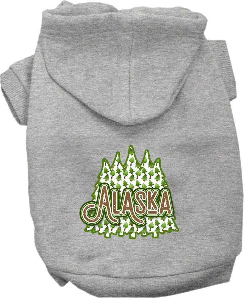 Pet Dog & Cat Screen Printed Hoodie for Small to Medium Pets (Sizes XS-XL), "Alaska Woodland Trees"