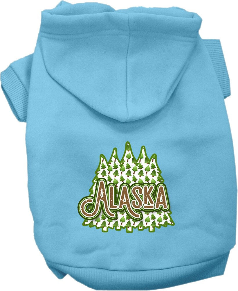 Pet Dog & Cat Screen Printed Hoodie for Small to Medium Pets (Sizes XS-XL), "Alaska Woodland Trees"