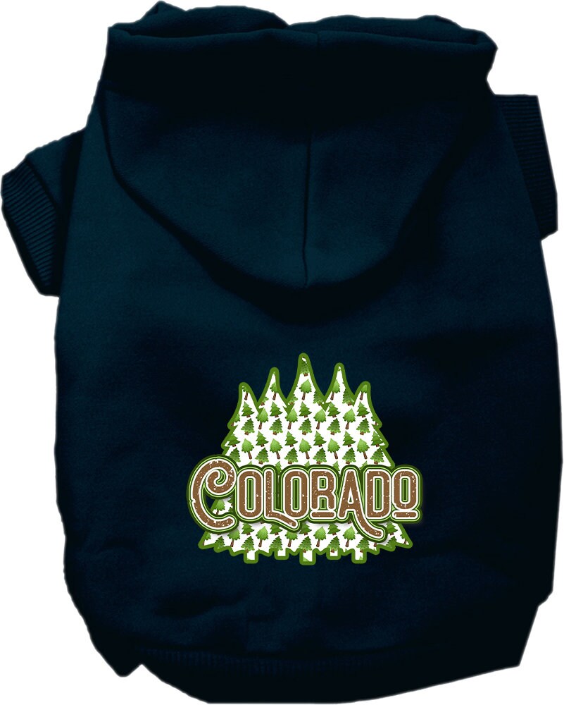 Pet Dog & Cat Screen Printed Hoodie for Small to Medium Pets (Sizes XS-XL), "Colorado Woodland Trees"