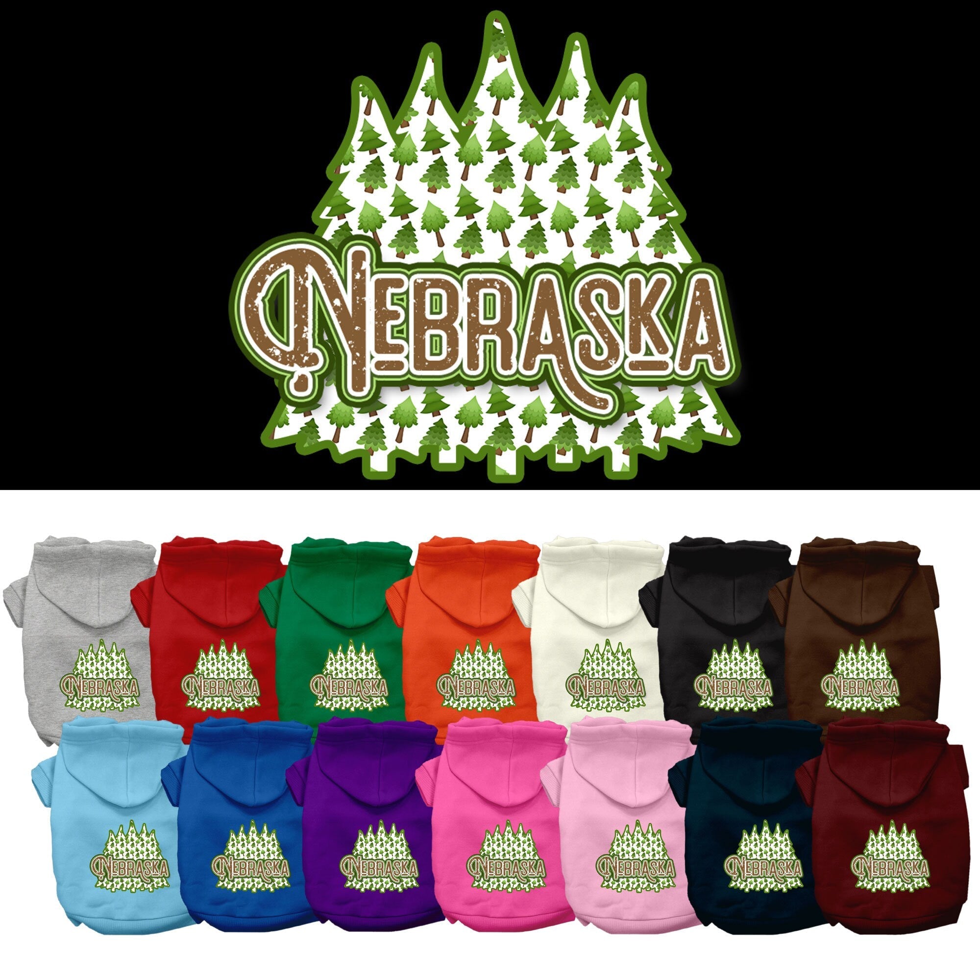 Pet Dog & Cat Screen Printed Hoodie for Medium to Large Pets (Sizes 2XL-6XL), "Nebraska Woodland Trees"