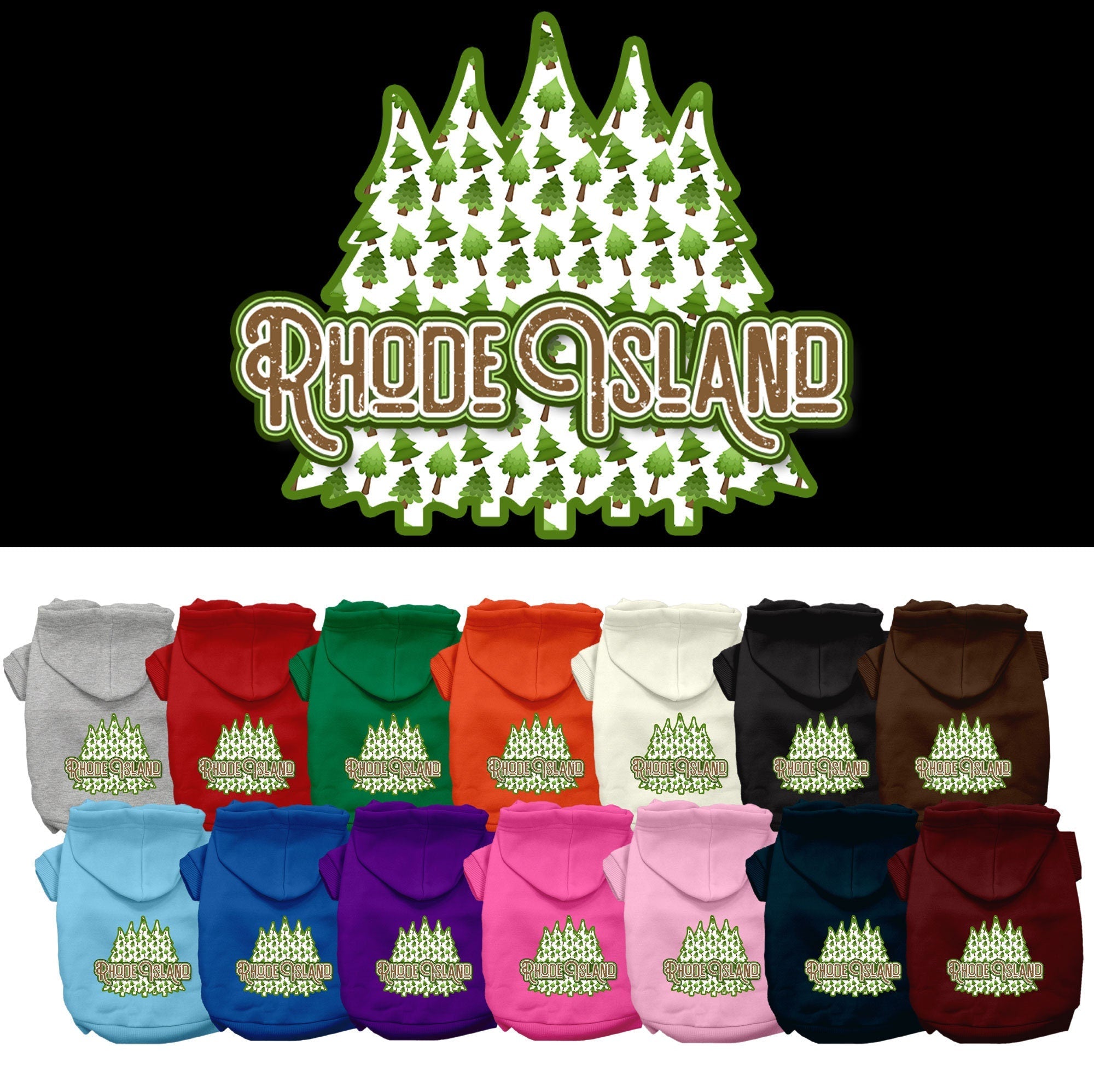 Pet Dog & Cat Screen Printed Hoodie for Medium to Large Pets (Sizes 2XL-6XL), "Rhode Island Woodland Trees"