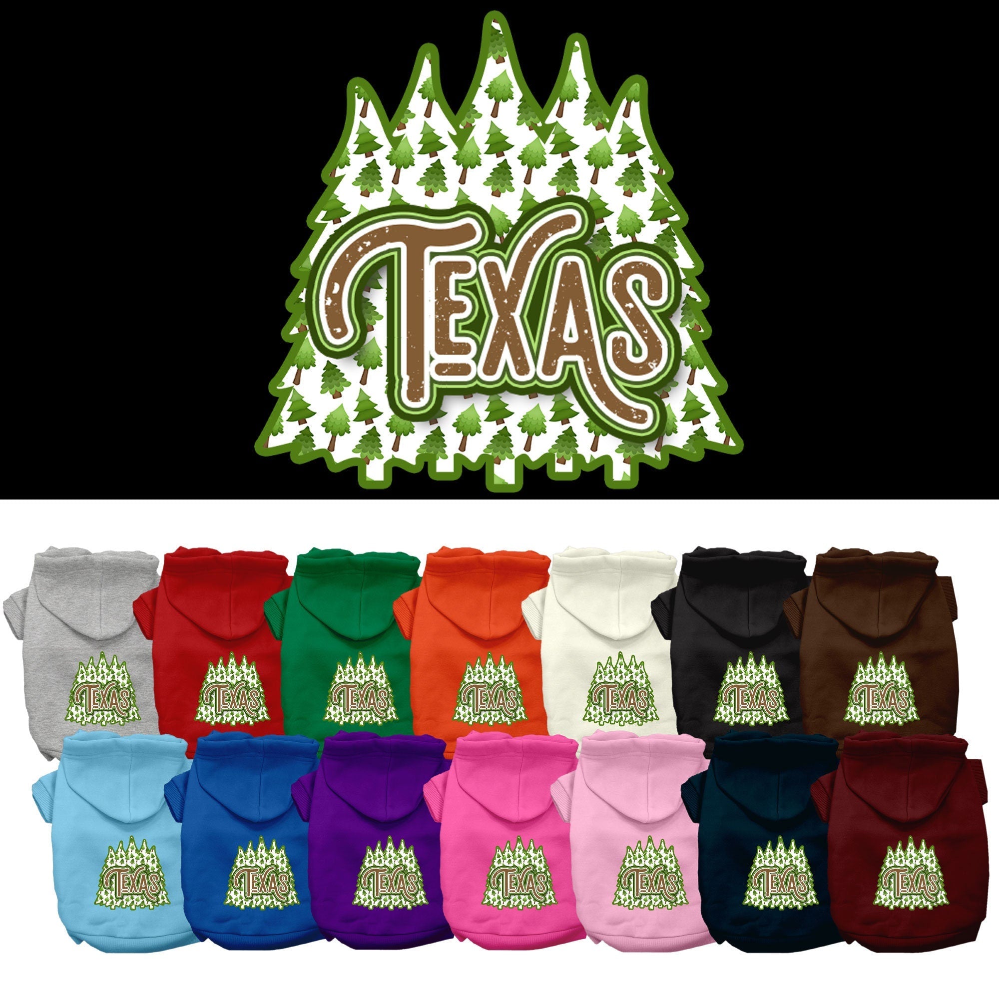 Pet Dog & Cat Screen Printed Hoodie for Medium to Large Pets (Sizes 2XL-6XL), "Texas Woodland Trees"