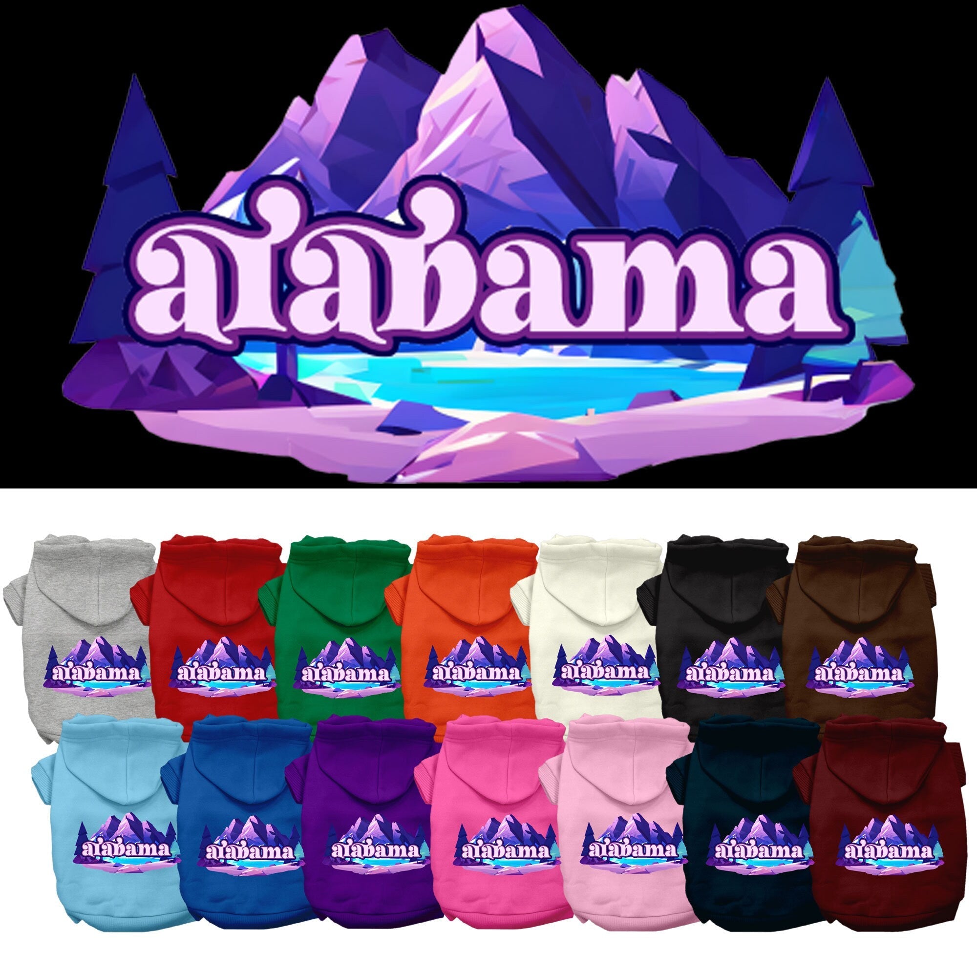 Pet Dog & Cat Screen Printed Hoodie for Small to Medium Pets (Sizes XS-XL), "Alabama Alpine Pawscape"