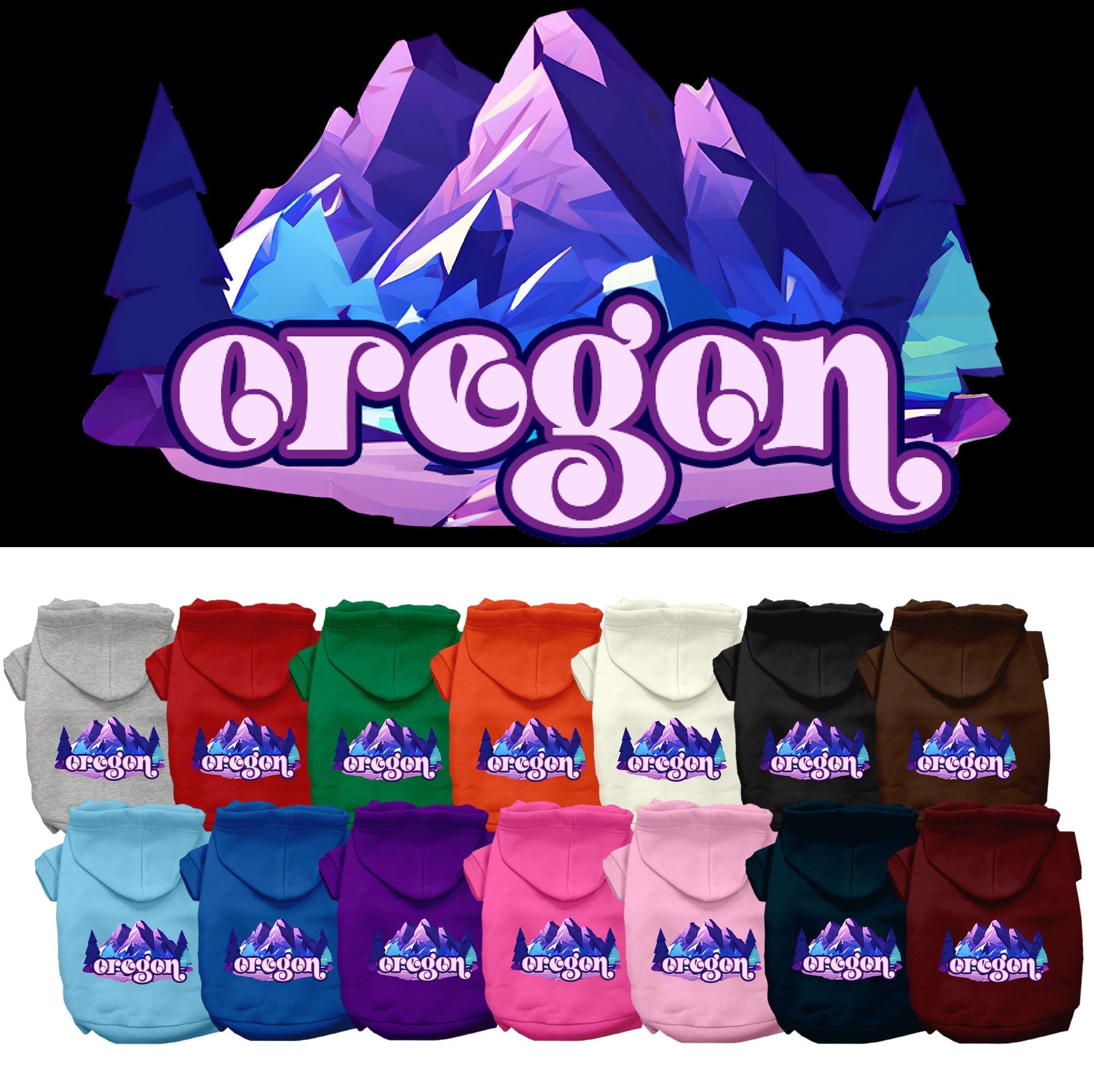 Pet Dog & Cat Screen Printed Hoodie for Medium to Large Pets (Sizes 2XL-6XL), "Oregon Alpine Pawscape"