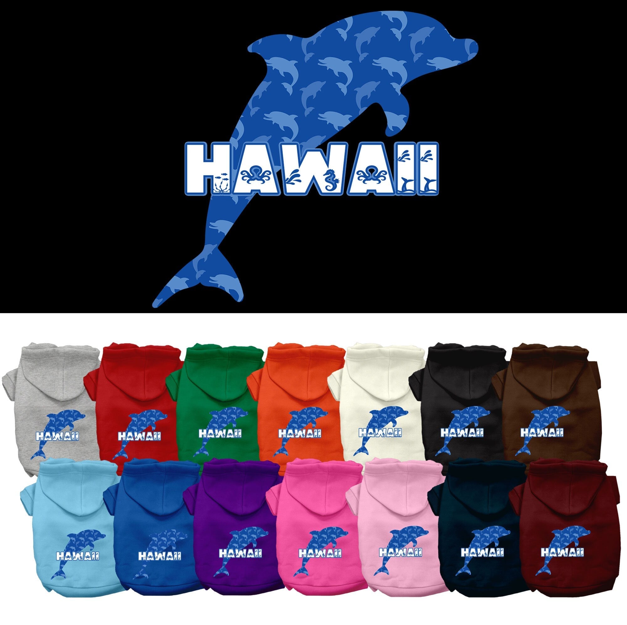 Pet Dog & Cat Screen Printed Hoodie for Medium to Large Pets (Sizes 2XL-6XL), "Hawaii Blue Dolphins"