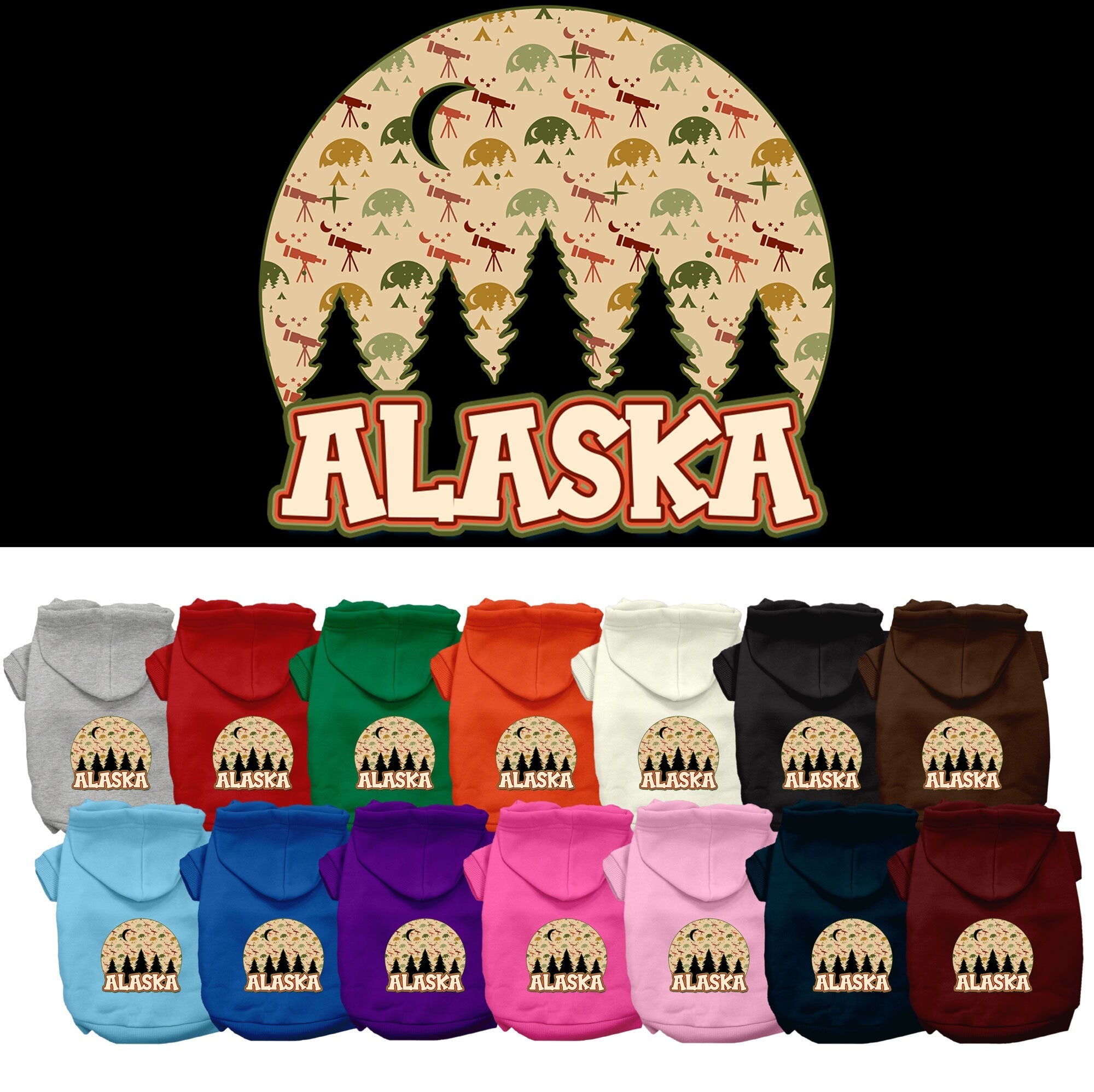 Pet Dog & Cat Screen Printed Hoodie for Small to Medium Pets (Sizes XS-XL), "Alaska Under The Stars"