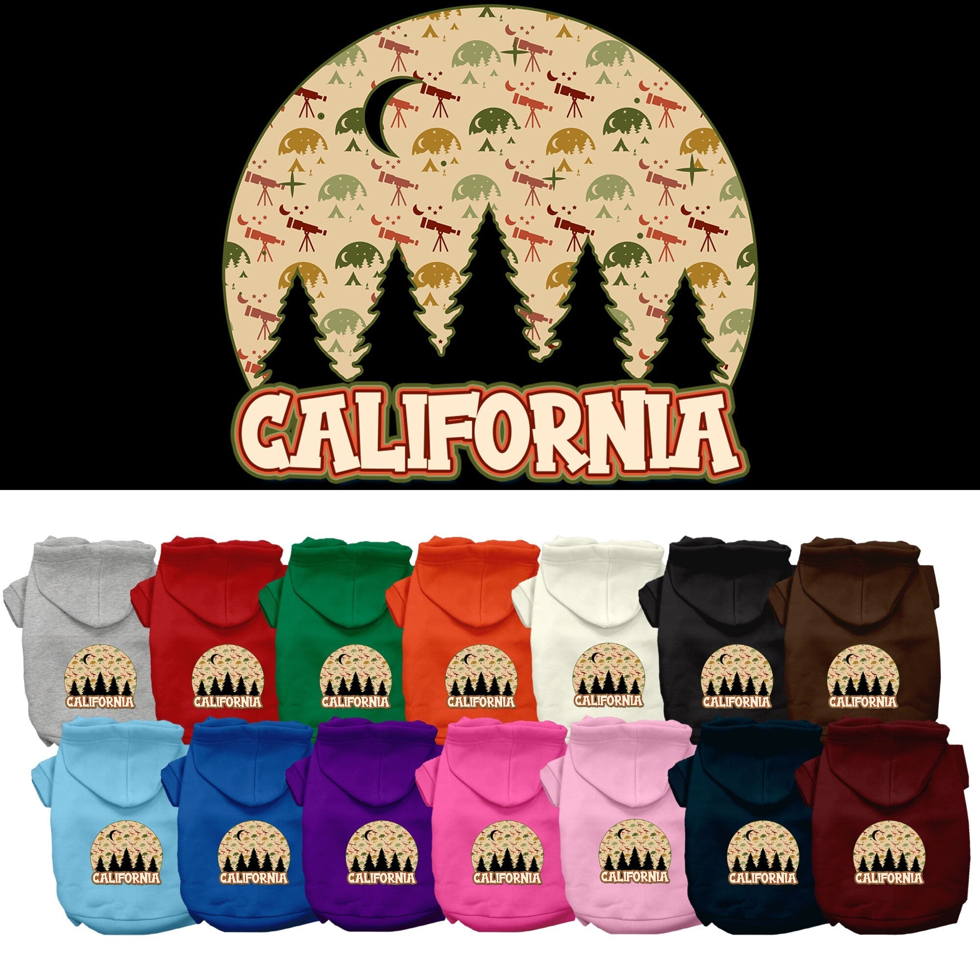 Pet Dog & Cat Screen Printed Hoodie for Medium to Large Pets (Sizes 2XL-6XL), "California Under The Stars"