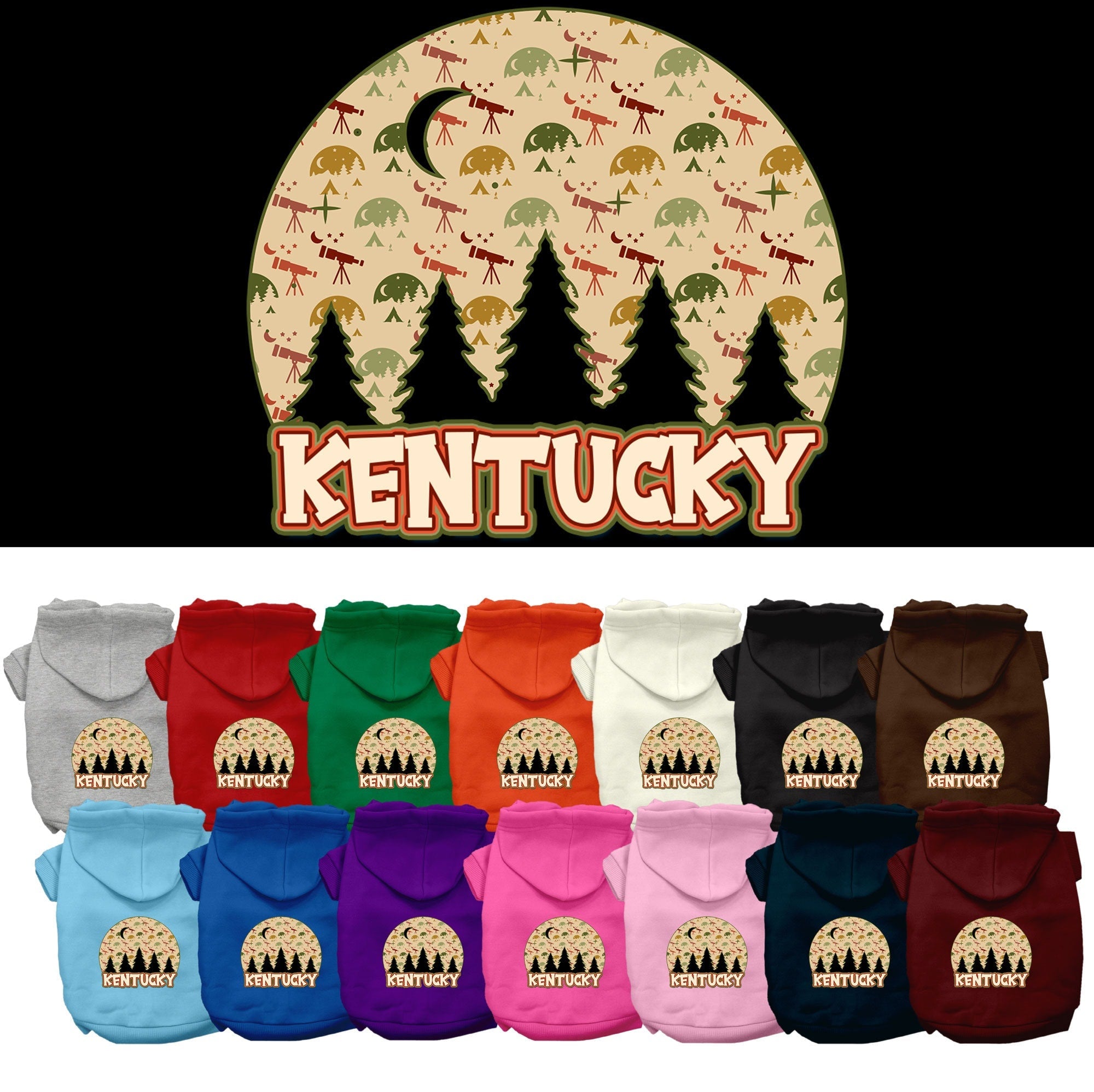 Pet Dog & Cat Screen Printed Hoodie for Medium to Large Pets (Sizes 2XL-6XL), "Kentucky Under The Stars"