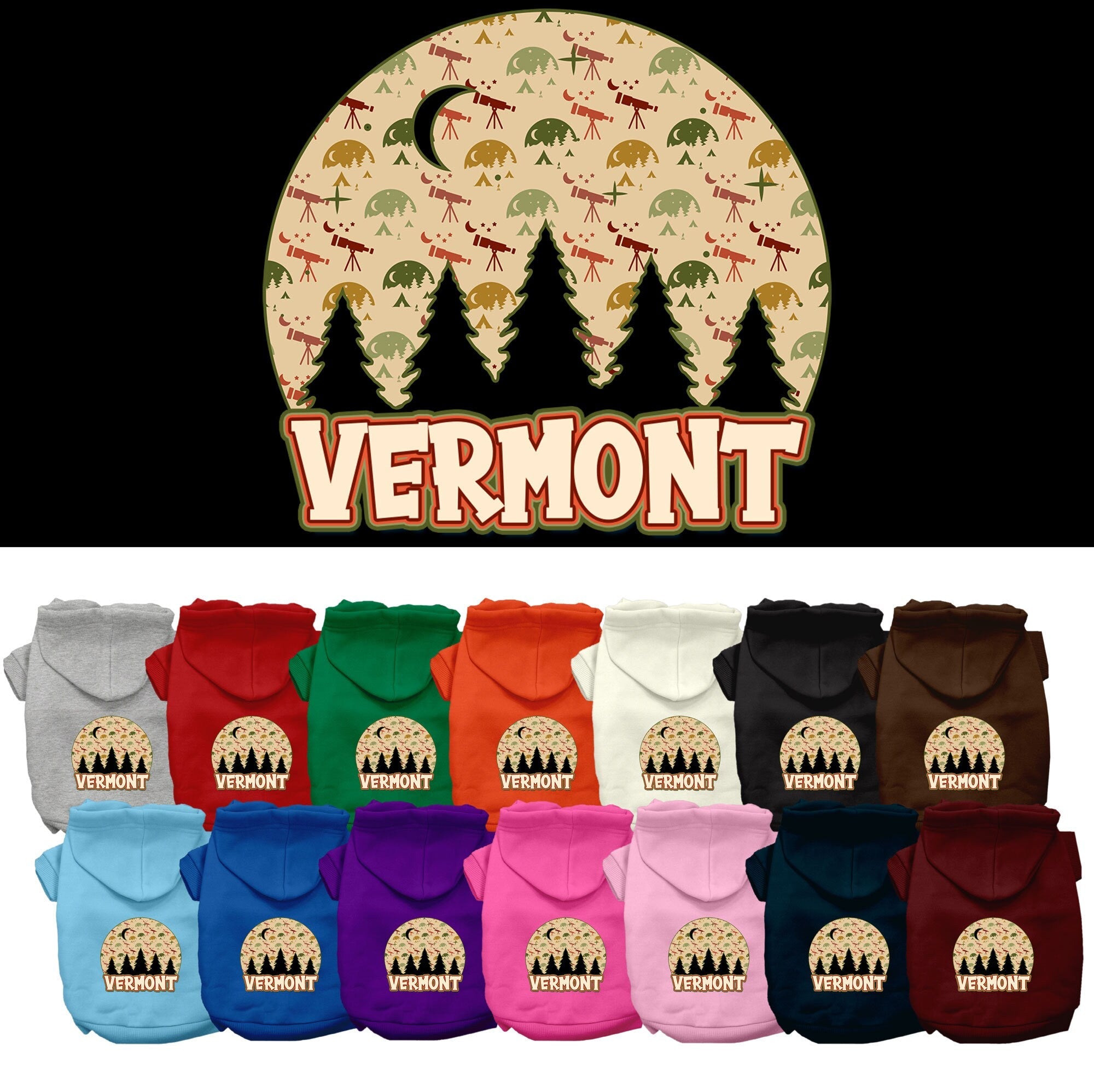 Pet Dog & Cat Screen Printed Hoodie for Medium to Large Pets (Sizes 2XL-6XL), "Vermont Under The Stars"