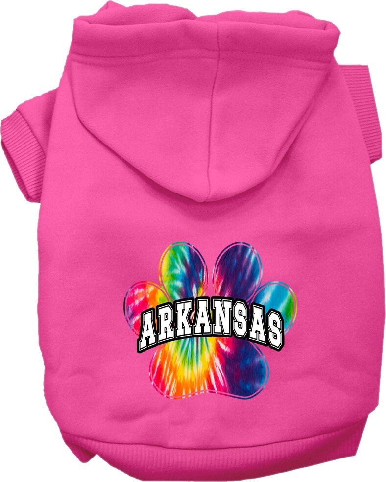 Pet Dog & Cat Screen Printed Hoodie for Small to Medium Pets (Sizes XS-XL), "Arkansas Bright Tie Dye"