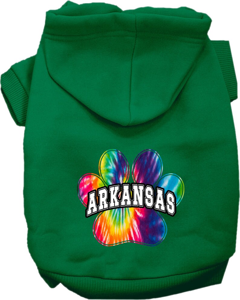 Pet Dog & Cat Screen Printed Hoodie for Small to Medium Pets (Sizes XS-XL), "Arkansas Bright Tie Dye"