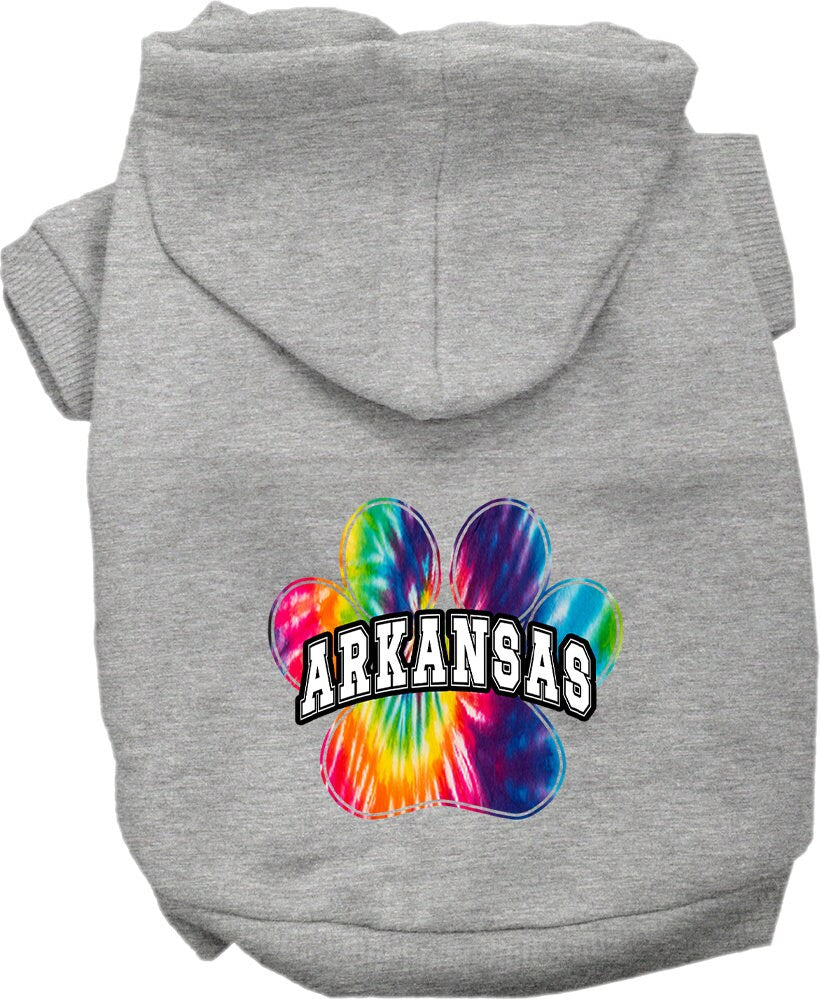 Pet Dog & Cat Screen Printed Hoodie for Small to Medium Pets (Sizes XS-XL), "Arkansas Bright Tie Dye"