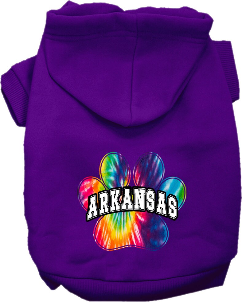 Pet Dog & Cat Screen Printed Hoodie for Small to Medium Pets (Sizes XS-XL), "Arkansas Bright Tie Dye"