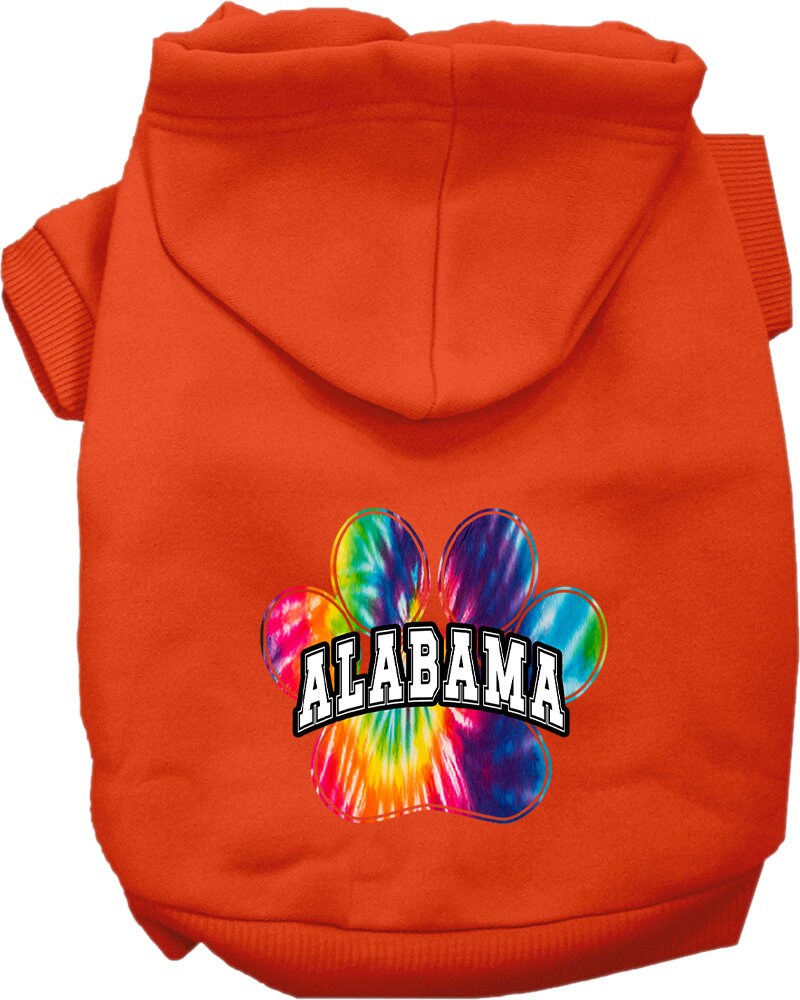 Pet Dog & Cat Screen Printed Hoodie for Small to Medium Pets (Sizes XS-XL), "Alabama Bright Tie Dye"