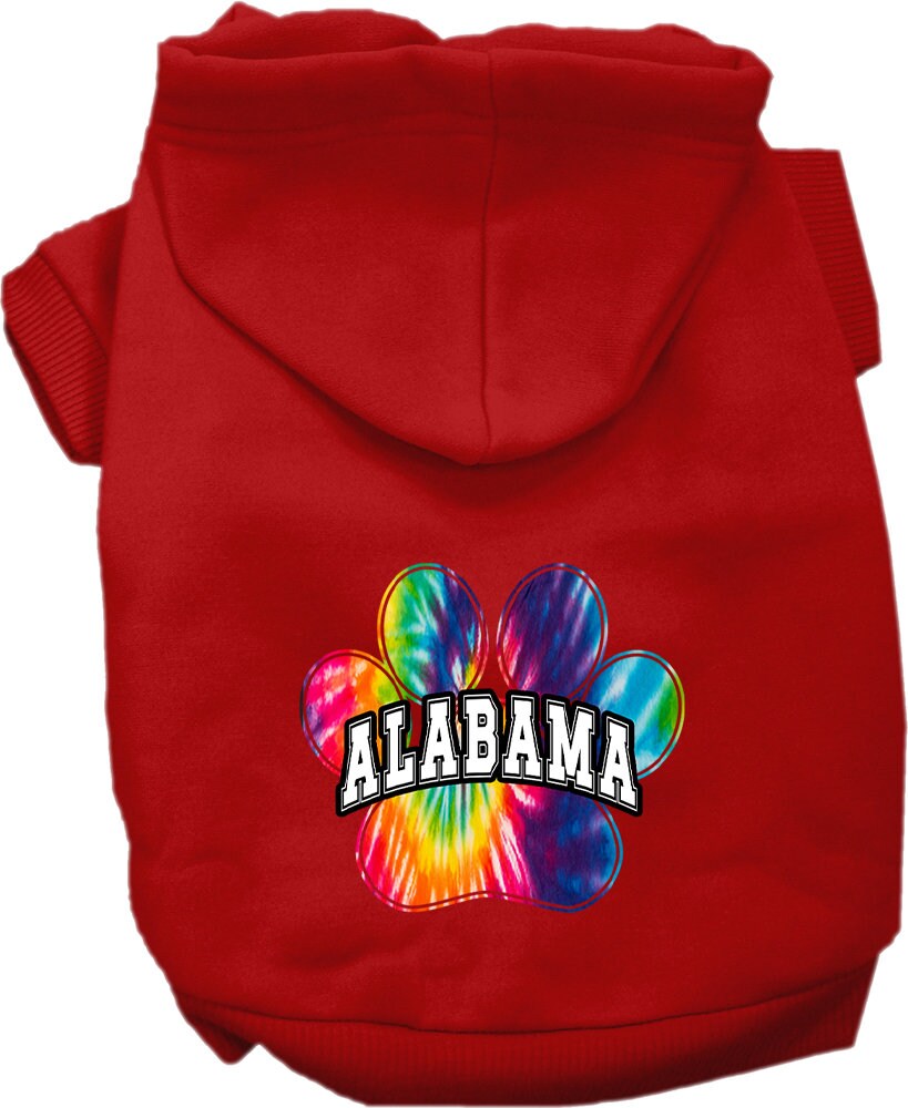 Pet Dog & Cat Screen Printed Hoodie for Small to Medium Pets (Sizes XS-XL), "Alabama Bright Tie Dye"