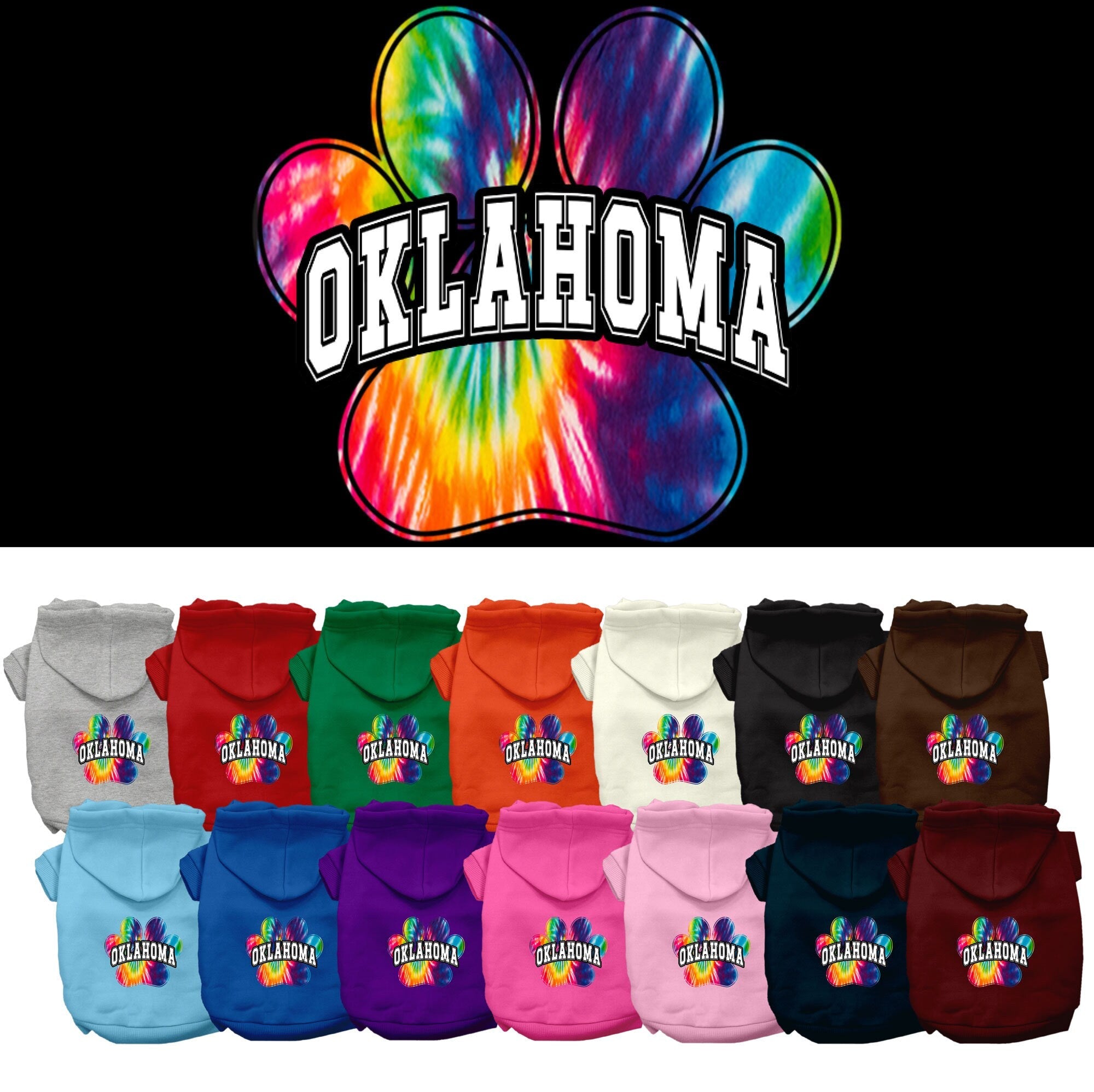 Pet Dog & Cat Screen Printed Hoodie for Medium to Large Pets (Sizes 2XL-6XL), "Oklahoma Bright Tie Dye"