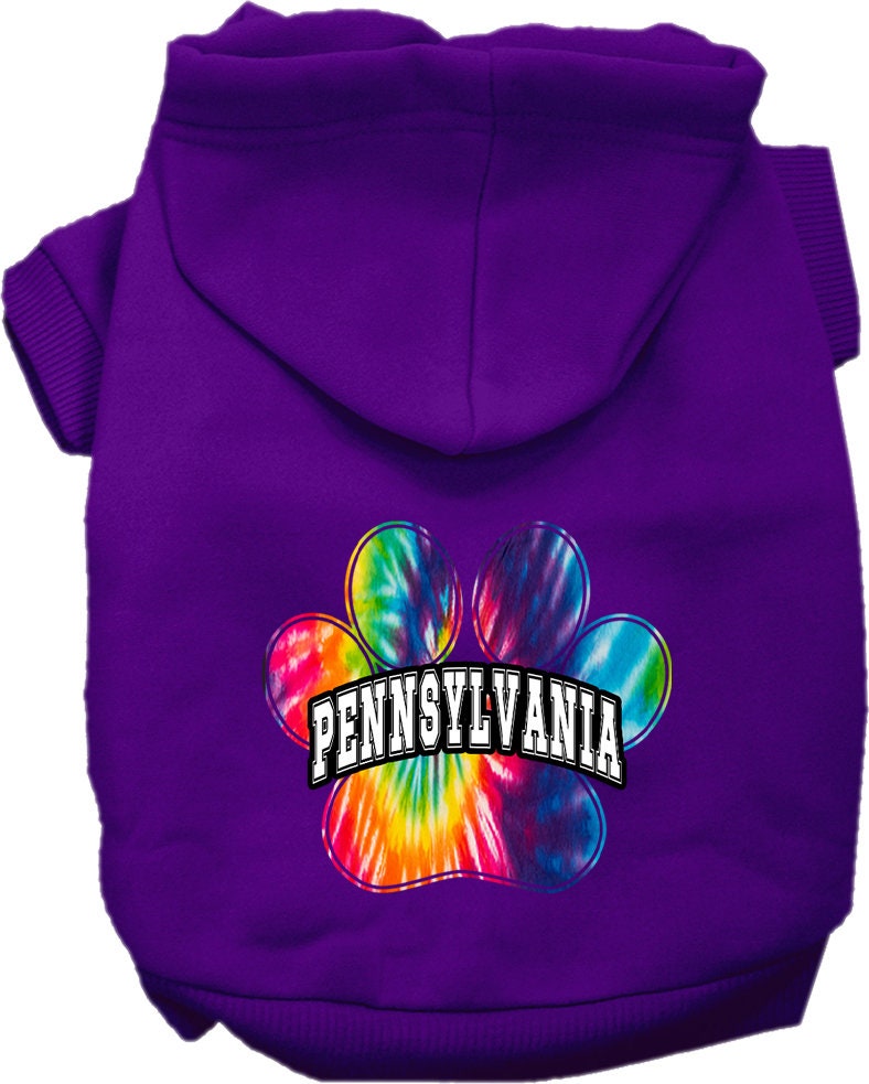 Pet Dog & Cat Screen Printed Hoodie for Medium to Large Pets (Sizes 2XL-6XL), "Pennsylvania Bright Tie Dye"